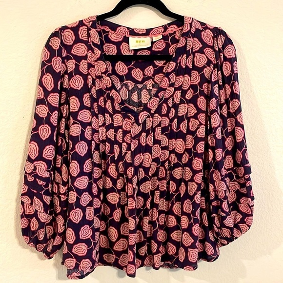 Anthropologie Maeve Women Tunic Top Small Cathy Purple Floral Cottagecore Boho - Picture 5 of 17